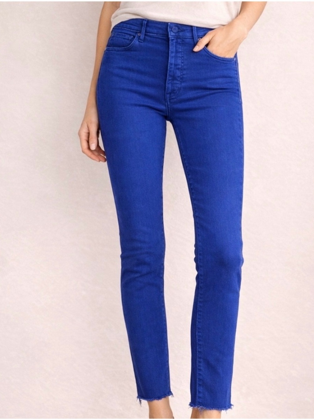 MOTHER The Stunner Ankle Fray Mazerine Blue High-Rise Raw Hem Jeans